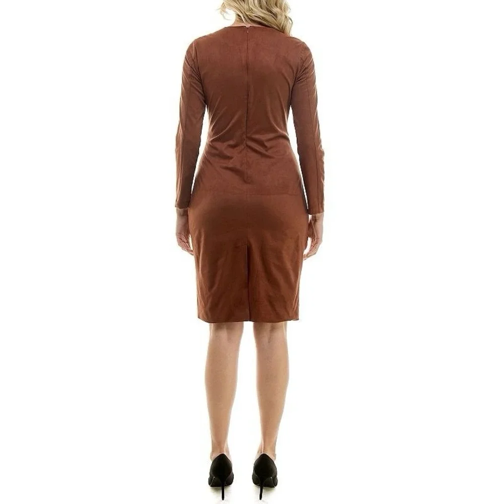 NWT Nicole Miller Women's 8 Faux Suede Long Sleeve Twist Front‎ Dress